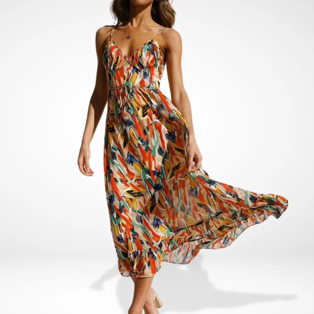 Yamy | Midi-jurk met print en spaghettibandjes