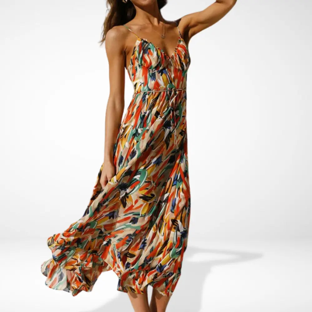 Yamy | Midi-jurk met print en spaghettibandjes