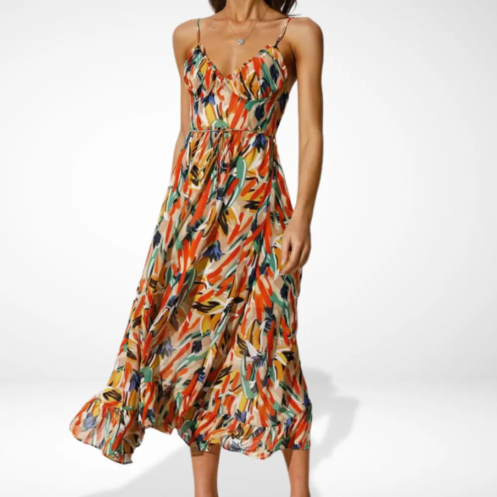 Yamy | Midi-jurk met print en spaghettibandjes