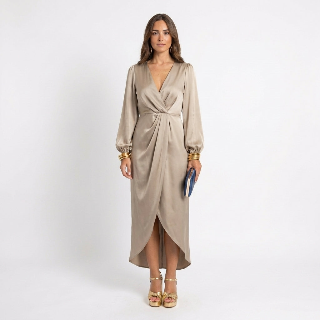 Martina | Midi avondjurk met centrale draping